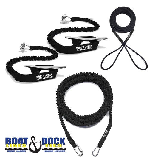 Ultimate Boaters Kit- Hook and Loop Dock Ties, Anchor Bungee and Docking Bungee Rope - USA Made
