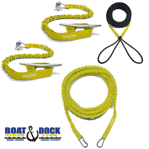 Ultimate Boaters Kit- Hook and Loop Dock Ties, Anchor Bungee and Docking Bungee Rope - USA Made